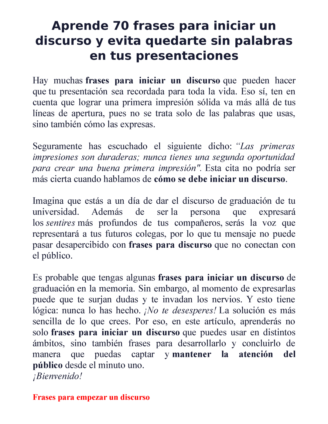 Frases Para Iniciar un Discurso